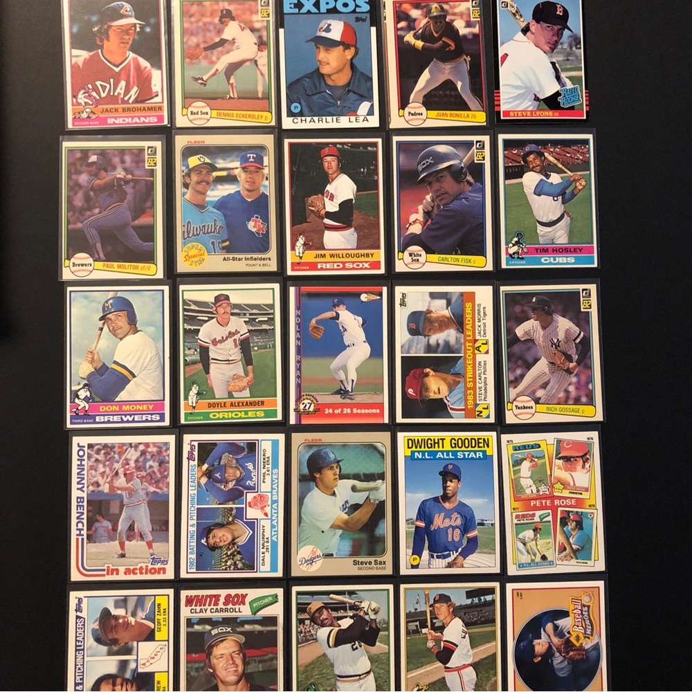 (25) 1970s & 80s Baseball Cards Nolan Ryan Steve Carlton Fisk Bench Yount